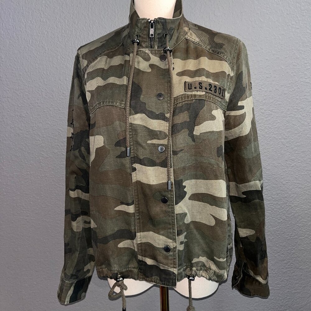RAILS TENNESSEE JUNGLE CAMO ZIP UP LINEN BLEND TWILL UTILITY JACKET EUC  Size S